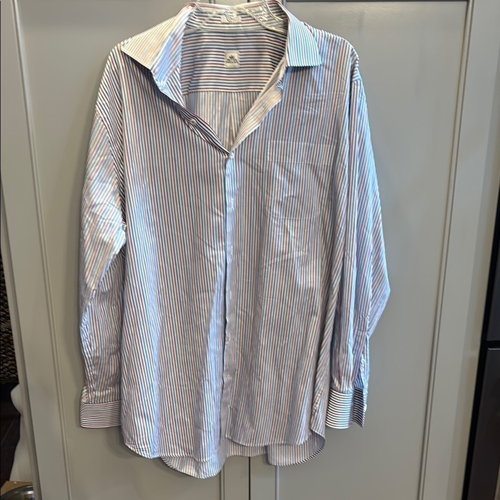 Peter Millar Men's Striped Shirt - Blue/purple/olive green XL